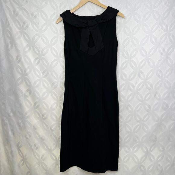 Kenar Black Peter Pan Collar Keyhole Back Night Out Sheath Midi Dress Size 6 - Picture 6 of 14